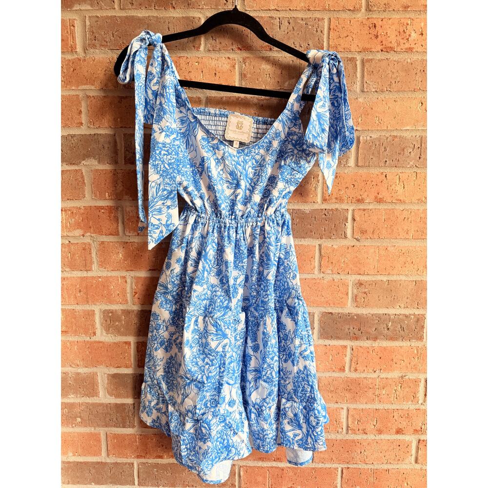 Simply Southern Open Back Floral Blue Dress Size Small NWT